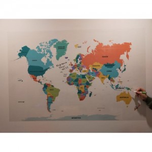 -STATİK KAĞIT- Dünya Haritası (Renkli) Şeffaf Türkçe 95x150cm